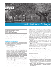 Special Admission Criteria - Prince George's Community College