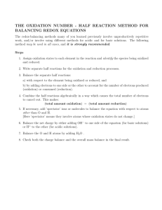 THE OXIDATION NUMBER - HALF REACTION METHOD FOR