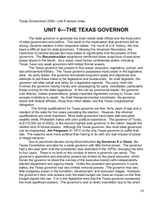 UNIT 6—THE TEXAS GOVERNOR