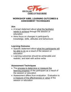WORKSHOP AIMS, LEARNING OUTCOMES & ASSESSMENT