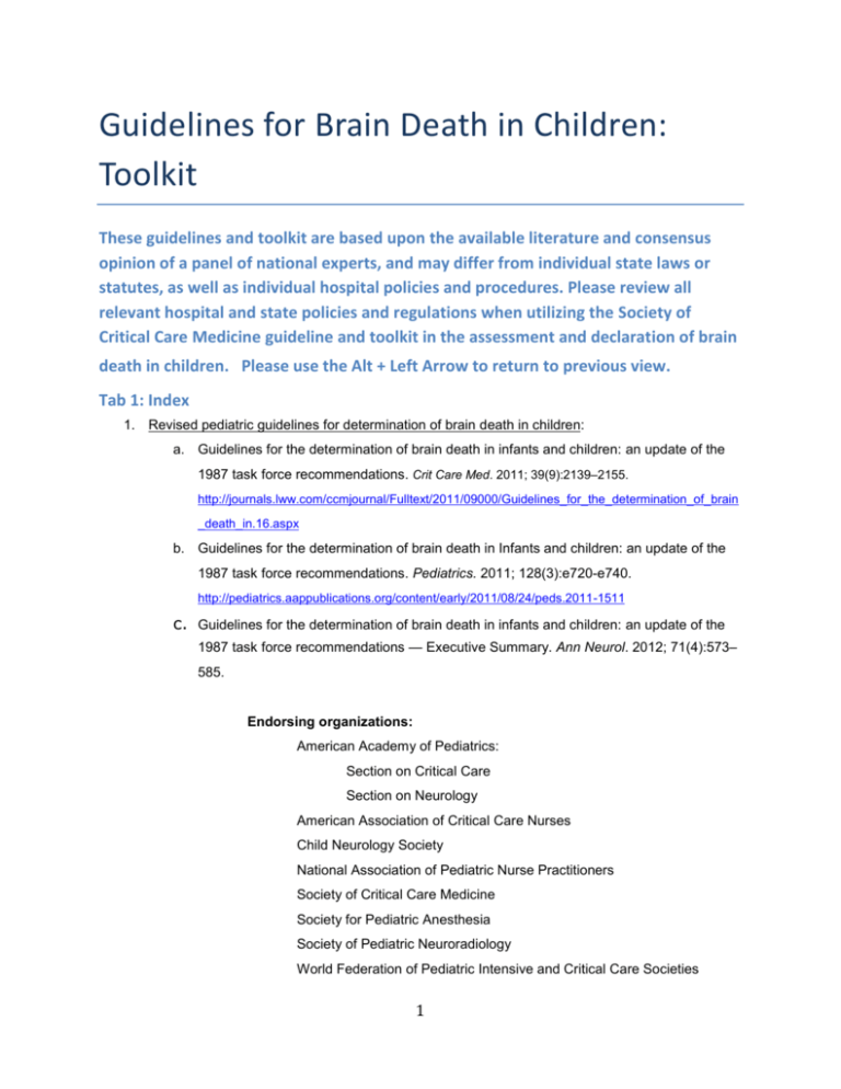 Guidelines For Brain Death In Children Toolkit