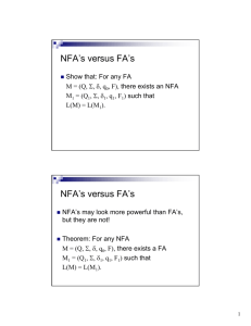 NFA's versus FA's NFA's versus FA's