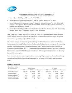 Pfizer Reports Second-Quarter 2015 Results