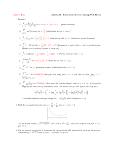 Answer Key Calculus II - Final Exam Review, Spring 2013 [Shaw] 1
