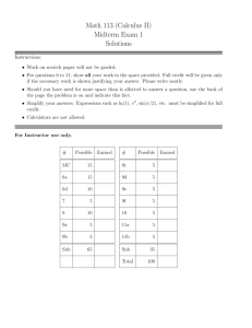 Math 113 (Calculus II) Midterm Exam 1 Solutions