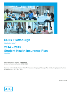 SUNY Plattsburgh 2014 – 2015 Student Health Insurance Plan