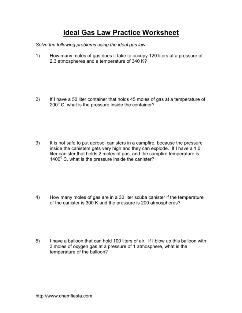 Ideal Gas Law Practice Worksheet Pertaining To Ideal Gas Law Worksheet