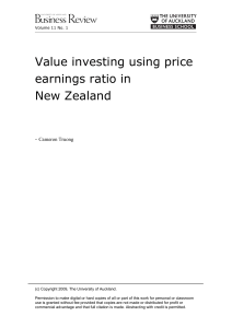 Value investing using price earnings ratio in New Zealand