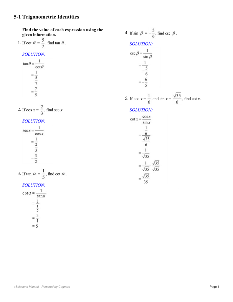 5 1 Trigonometric Identities