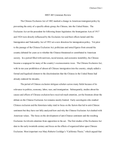 HIST 485 Literature Review The Chinese Exclusion Act of 1882