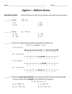 Algebra 1 – Midterm Review