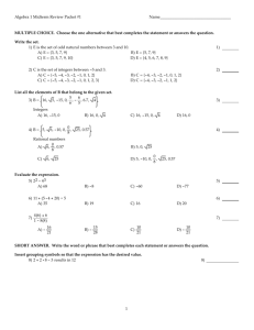 Algebra 1 Midterm Review Packet #1