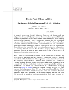 Guidance on SLCs in Shareholder Derivative Litigation