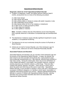 Oppositional Defiant Disorder Diagnostic criteria for 313.81