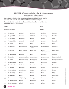 ANSWER KEY—Vocabulary for Achievement— Placement Evaluation