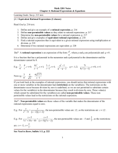 Math 3201 Notes Chapter 4: Rational Expressions & Equations