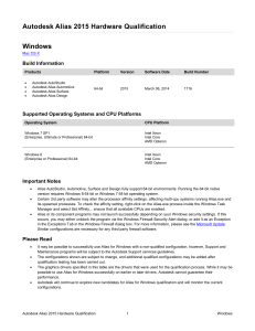 Autodesk Alias 2015 Hardware Qualification Windows