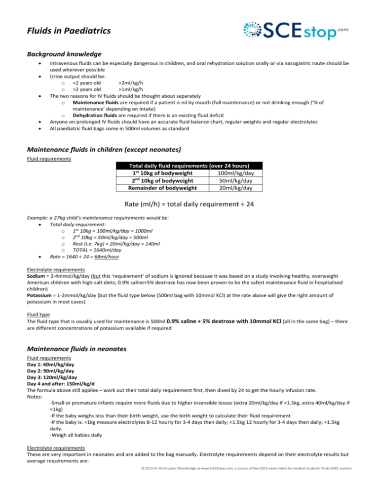 Fluids in Paediatrics