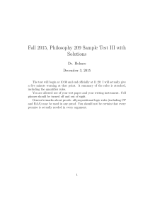 Fall 2015, Philosophy 209 Sample Test III with Solutions
