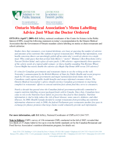 Ontario Medical Association's Menu Labelling Advice Just What the