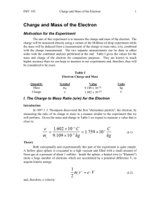 Charge and Mass of the Electron e me = 1.602×10−19 C 9.109×10