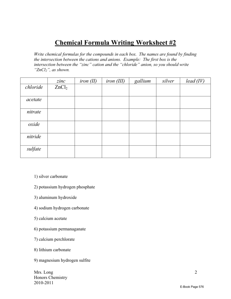 Chemical Formula Writing Worksheet 6681