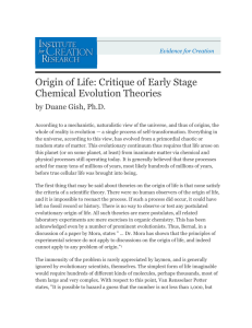 Origin of Life: Critique of Early Stage Chemical Evolution Theories