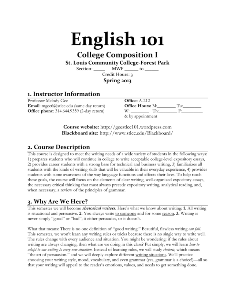 English 101 Syllabus, Spring 2013