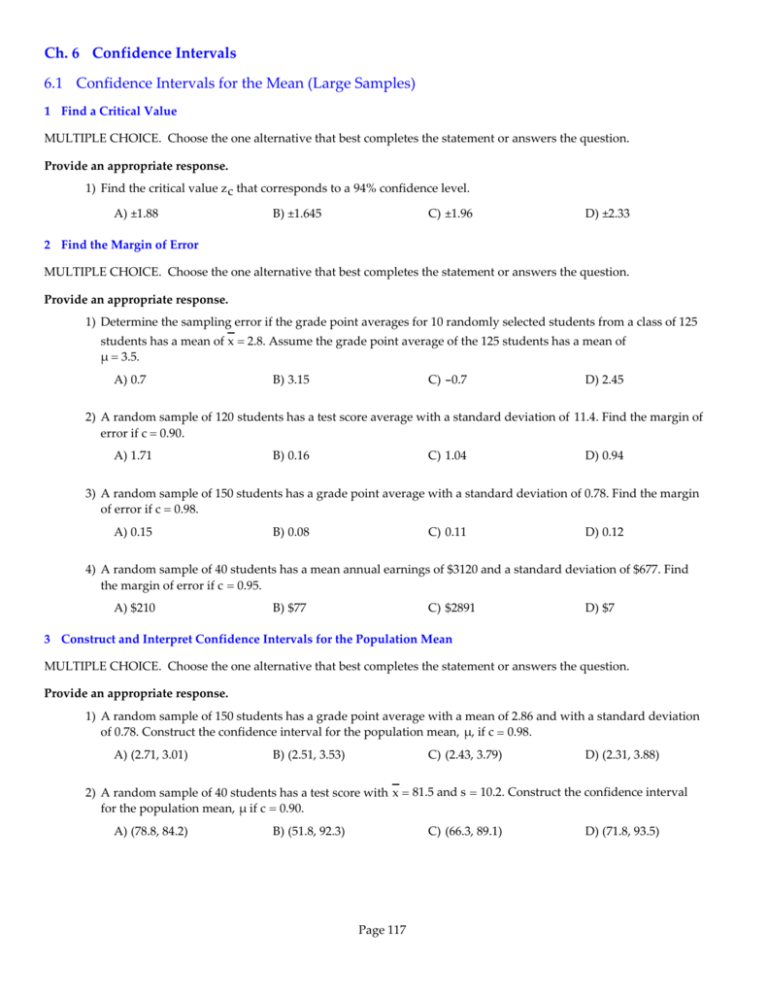 Ch 6 Confidence Intervals