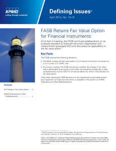 Defining Issues 14-19 FASB Retains Fair Value Option for Financial