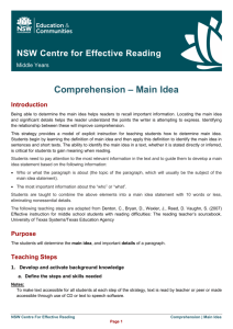 Comprehension – Main Idea - NSW Centre for Effective Reading