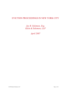 EVICTION PROCEEDINGS IN NEW YORK CITY Jay B. Solomon