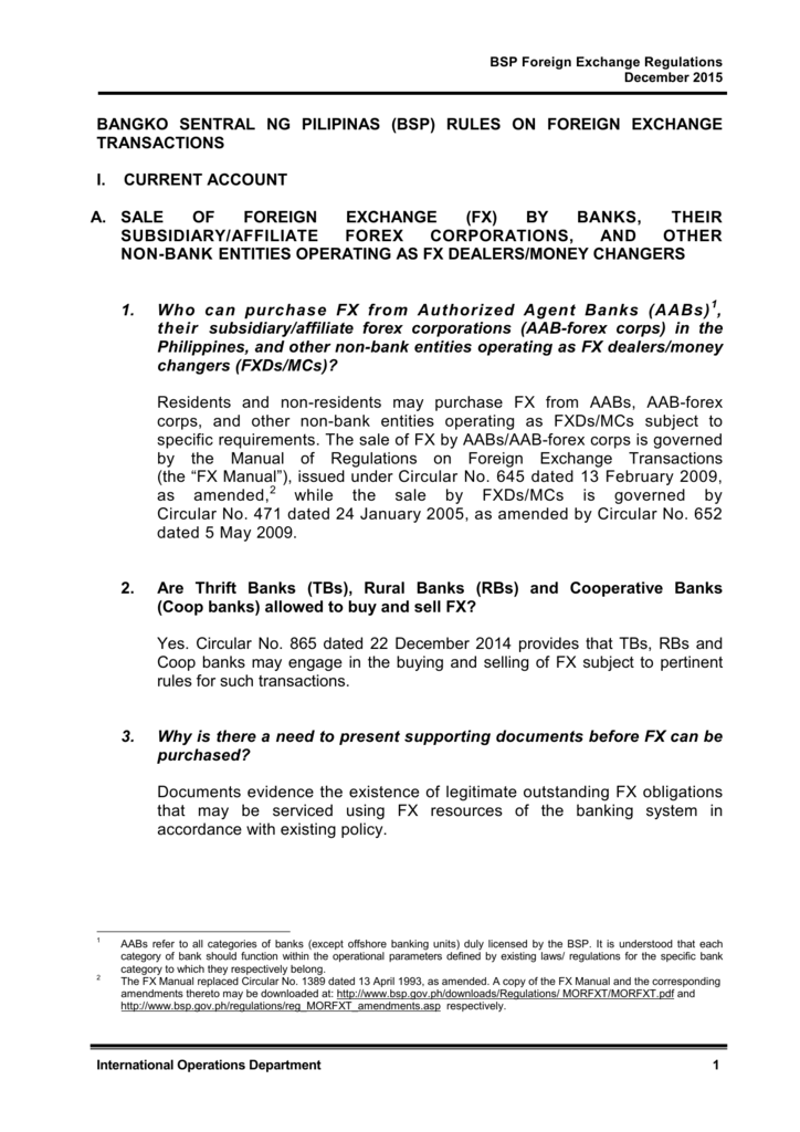 Bsp Foreign Exchange Regulations - 