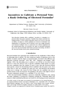 Incentives to Cultivate a Personal Vote: a Rank Ordering of Electoral