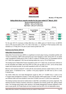 Aditya Birla Nuvo reports results for the year ended 31 March, 2015