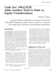 Code Sec. 108(e)(8)(B) Adds Another Twist to Debt vs. Equity