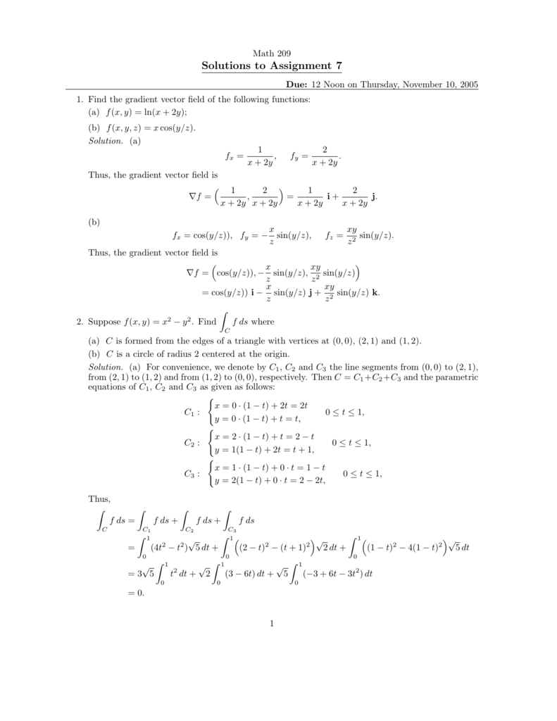 Solutions To Assignment 7