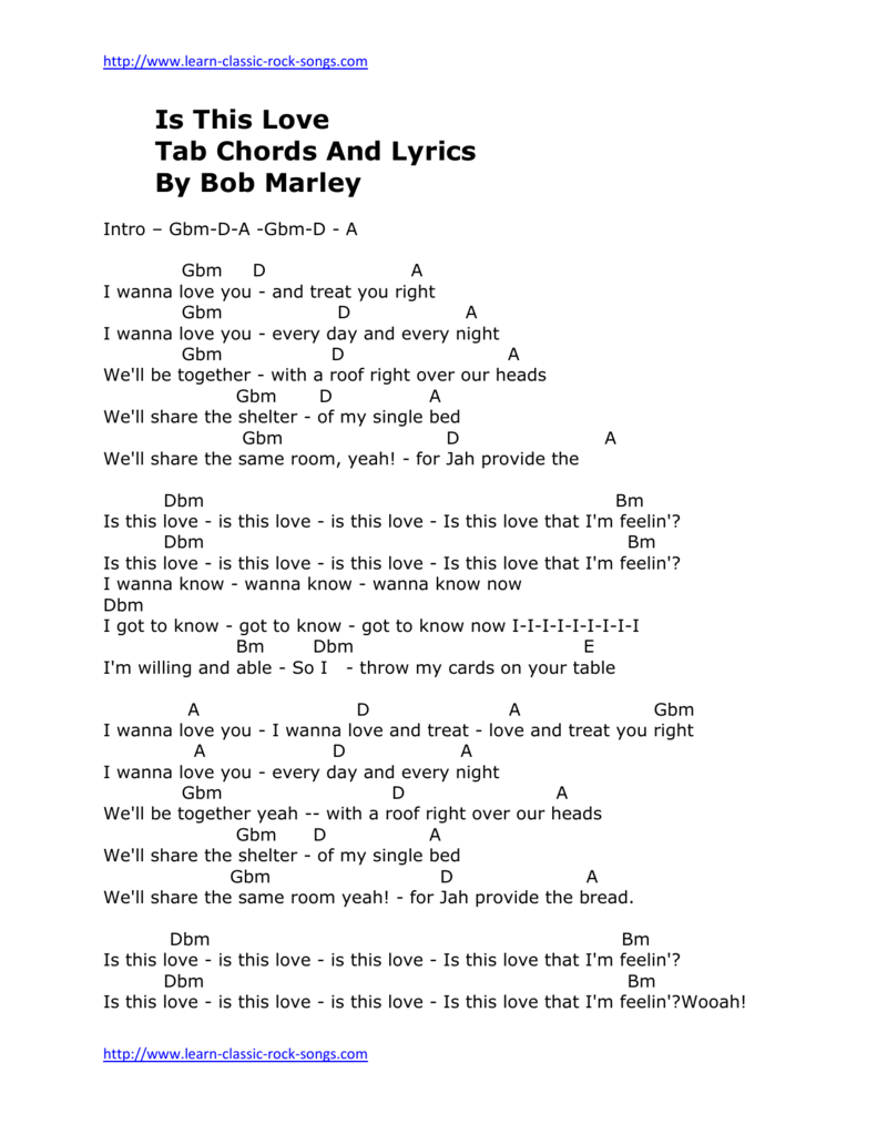 Is This Love Tab Chords And Lyrics By Bob Marley