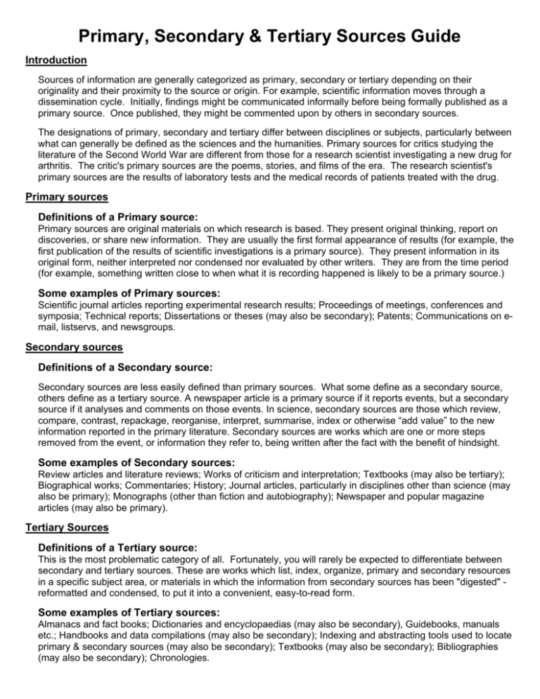 differentiate between secondary and tertiary sources of literature review