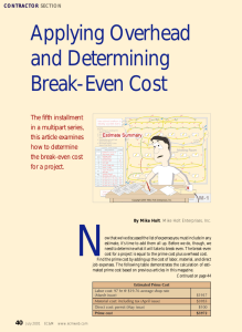 Applying Overhead and Determining Break-Even Cost