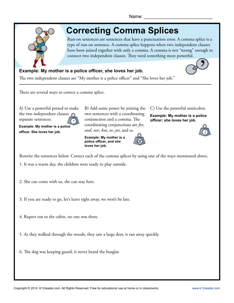 Run On Sentences And Comma Splices Worksheet With Answers Ivuyteq