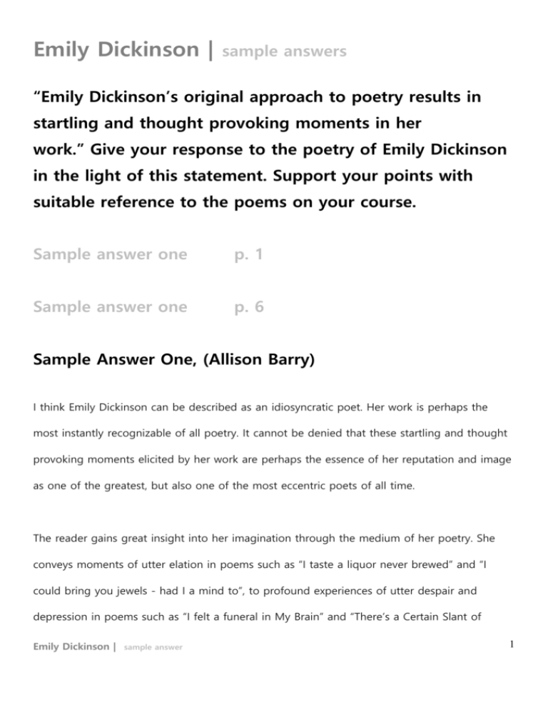 emily dickinson sample essay leaving cert