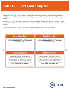 SafeFARE: Chef Card Template - Food Allergy Research & Education