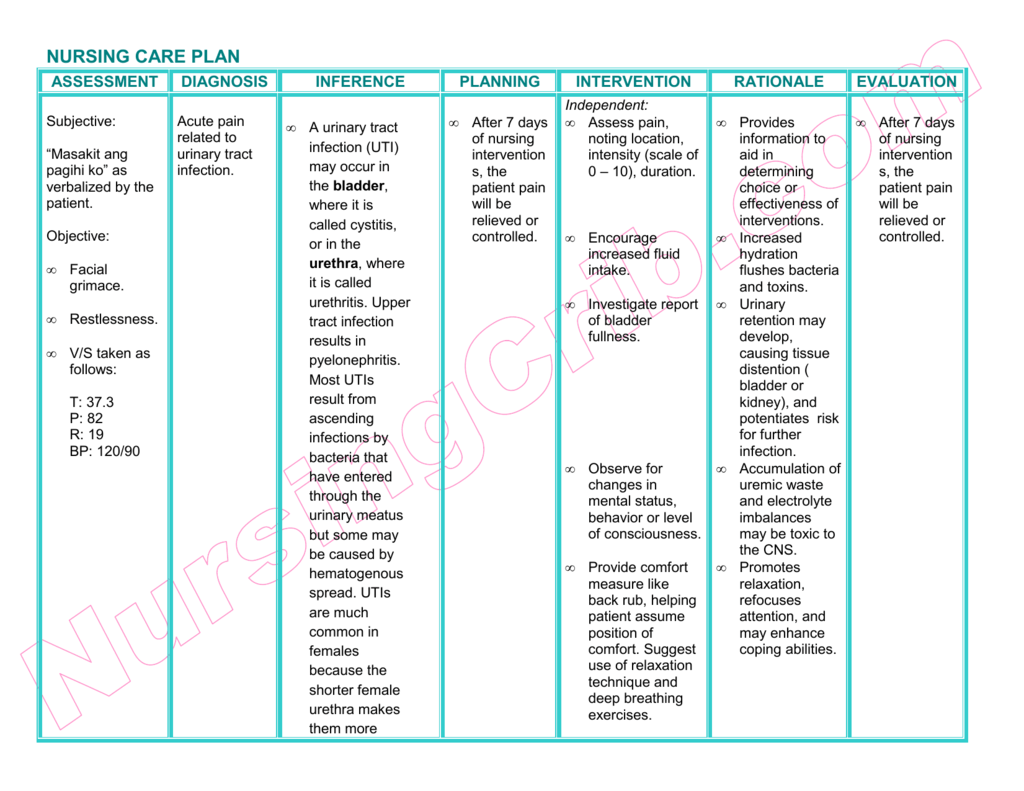 Uti care plan