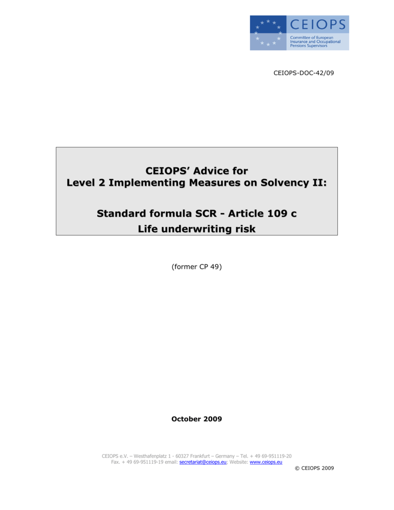 Scr Standard Formula Life Underwriting Risk Eiopa