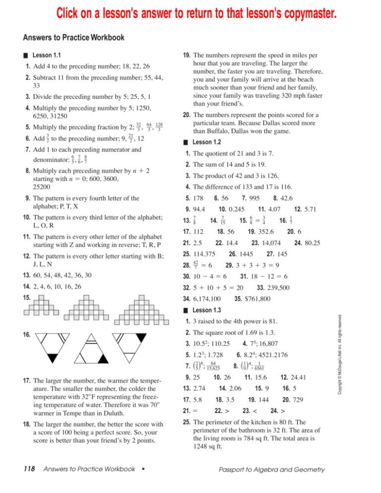 7.6 homework handout geometry answer key