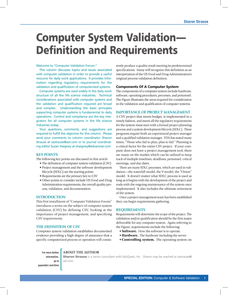 Computer System Validation Definition And Requirements