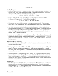 Worksheet 14 1 Worksheet #14 Limiting Reagents 1. Potassium
