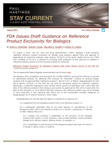 FDA Issues Draft Guidance on Reference Product Exclusivity for