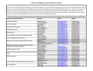 Office of the Registrar Internal Points of Contact The University of